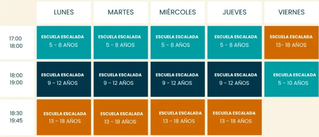 horario escuela infantil de escalada 2026 - 2027
